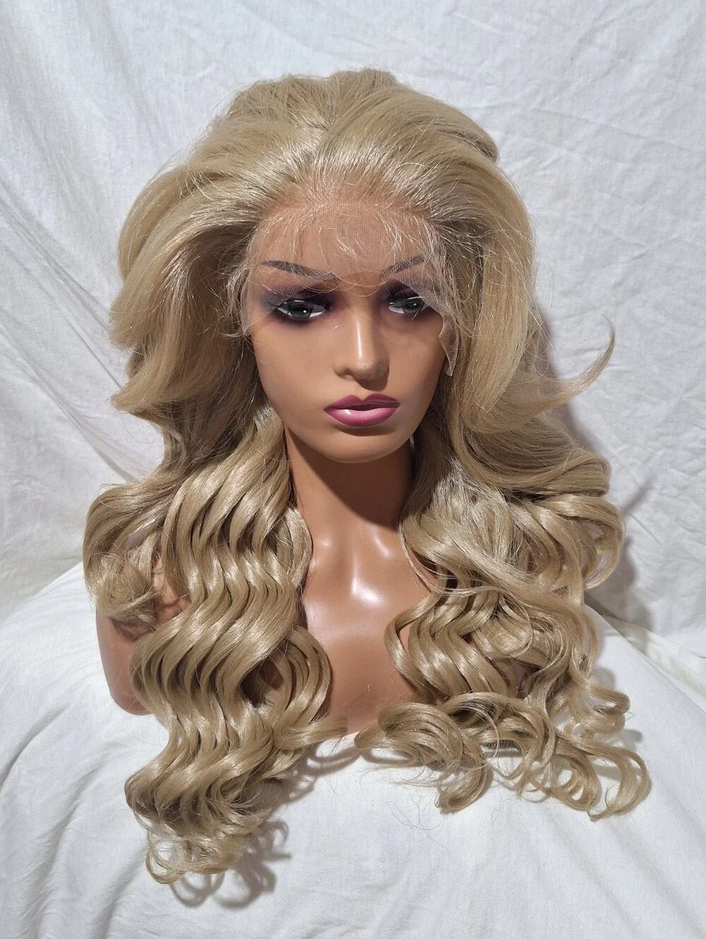 Blonde Long Wavy Lace Front Wig - Human Hair Blend